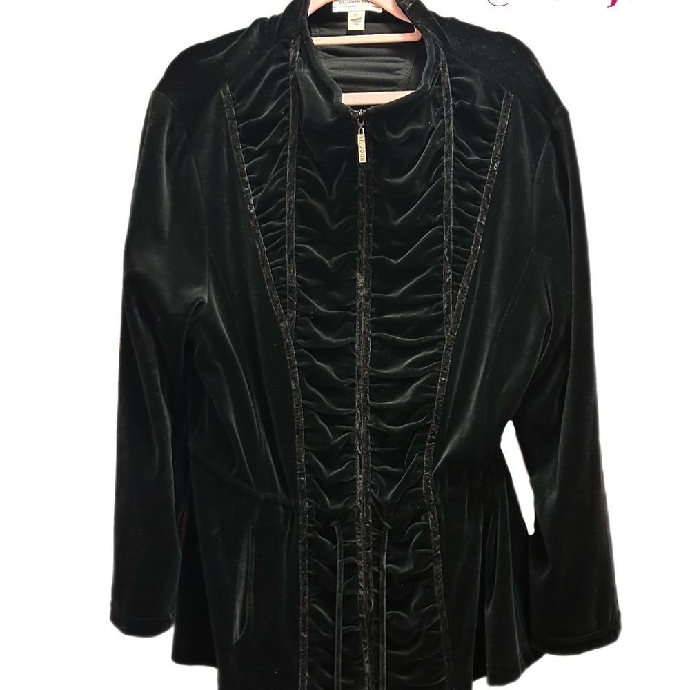 St. John Sport Black Drawstring Waist Velour Jacket Size XL
